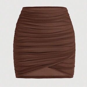 Elegant Brown Ruched Skirt